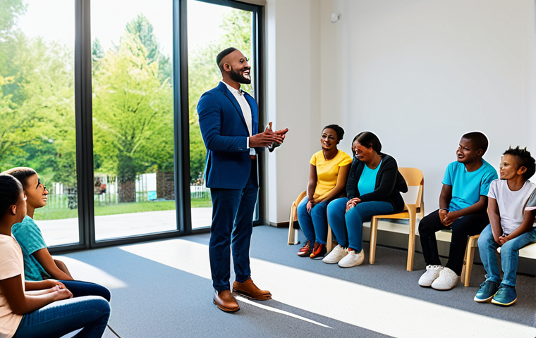 Social Impact Career**
A dedicated social worker in a modest, professional outfit, counseling a diverse group of people in a bright, welcoming community center, fully clothed, appropriate content, safe for work, professional setting, perfect anatomy, correct proportions, natural pose, family-friendly.
**